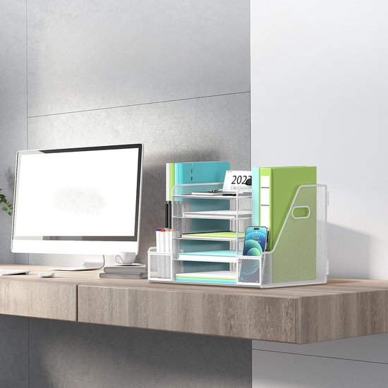 SUPTIDY Mesh bureau-organizer met akthouder, 5 niveaus papieren