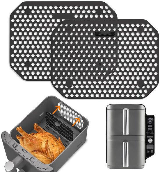 Foto: Trankielo spatbescherming set voor heteluchtfriteuse double stack xl sl400eu en sl300eu inclusief siliconen borstel en spatel duurzaam en hittebestendig