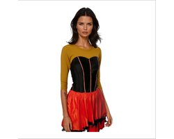 Sexy Spaanse Flamingo Verkleedjurk Met Hot Korset achtig Topje – Rood & Zwart – Strapless Carnaval Kostuum – Complete Outfit voor Feest & Rollenspel – Maat Medium
