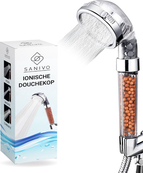 Waterbesparende Douchekop Ionische Douchekop incl. Doucheslang - Douchefilter - Waterfilter - Handdouche - met Mineraalstenen - Douchekop met Slang – Transparant – Incl. Doucheslang