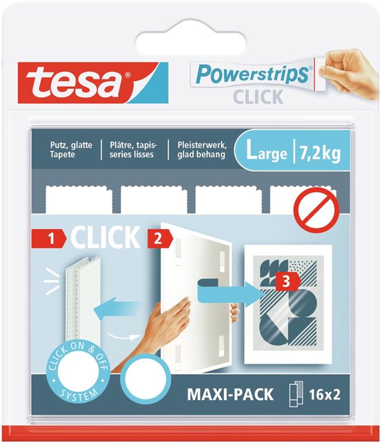 tesa Powerstrips CLICK Large 16x 2 stuks (l x b) 85 mm x 20 mm Inhoud: 16 paar