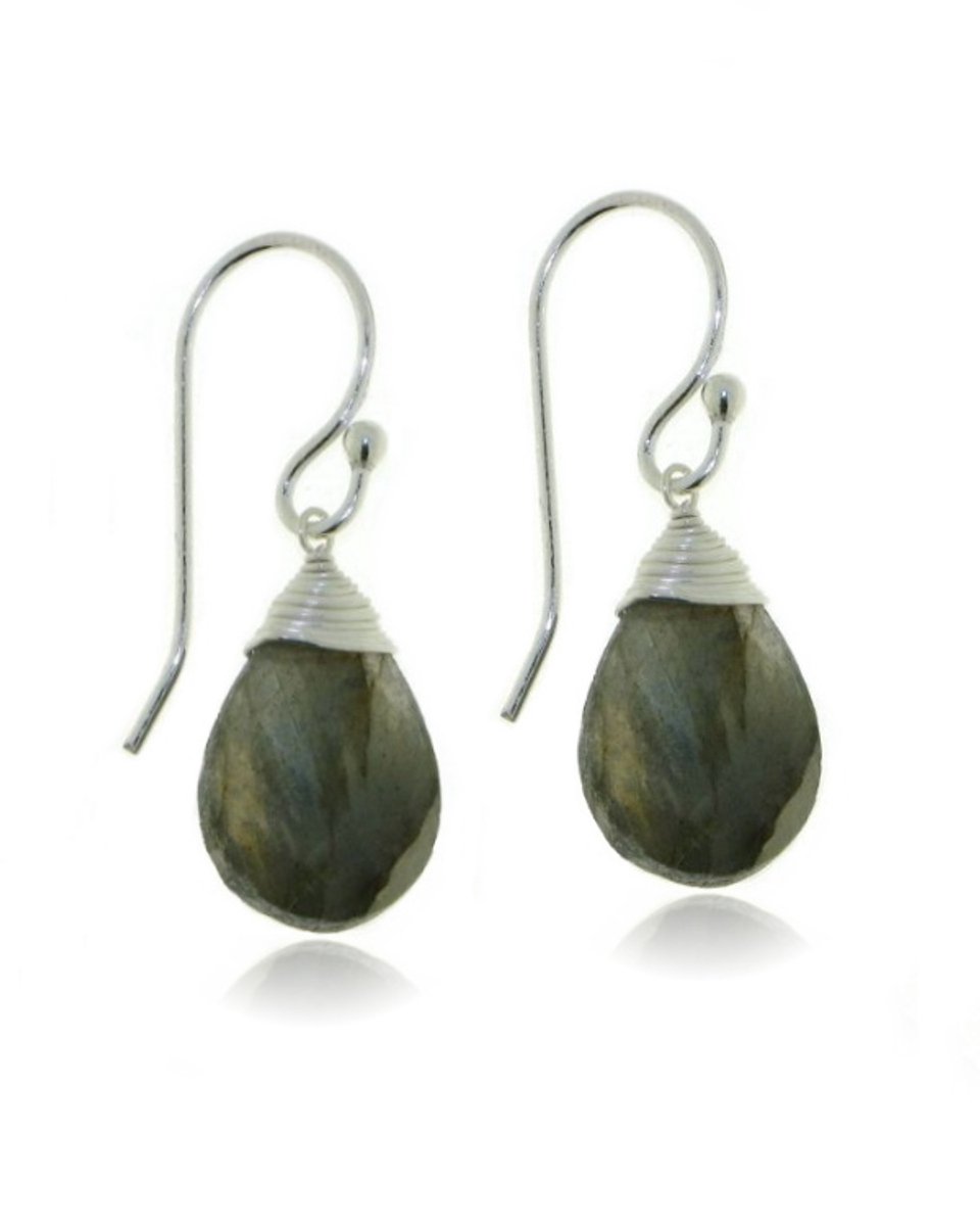 SilverGems Zilveren oorhangers met druppelvormige facet geslepen Labradoriet edelstenen