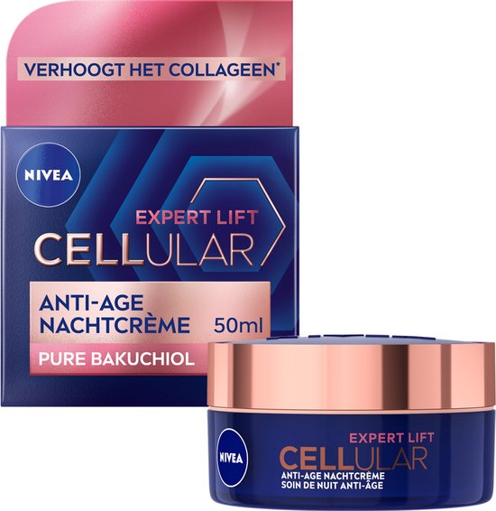 NIVEA CELLular Expert Lift Anti-Age Nachtcrème - Alle Huidtypes - Crème met Bakuchiol en Hyaluronzuur - Anti-rimpel - Verhoogd Collageen - 50 ml