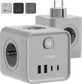 Voomy Verdeelstekker 20W - Stekkerdoos - USB-C & USB-A - Aan/Uit Schakelaar - Stopcontact Splitter - Powercube - Grijs