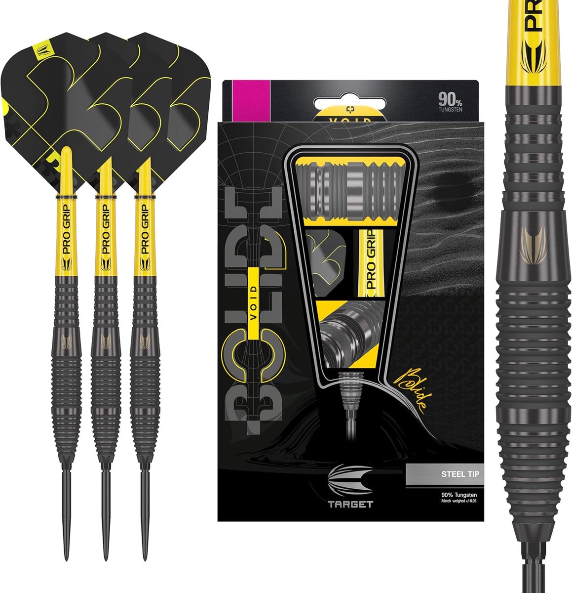 Target Darts Bolide Void 90% Tungsten Dart Set, Steel Tip Swiss Point Darts | Barrel 05, 24G | Professionele Darts Sets, Zwarte Dartpijlen, Swiss Point Inbegrepen