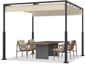 Pergola met Schuifdak Tuinpaviljoen Waterdicht & Wintervast Vrijstaande Terrasoverkapping Zonwering - Beige - 3x3M