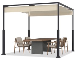Pergola met Schuifdak Tuinpaviljoen Waterdicht & Wintervast Vrijstaande Terrasoverkapping Zonwering - Beige - 3x3M