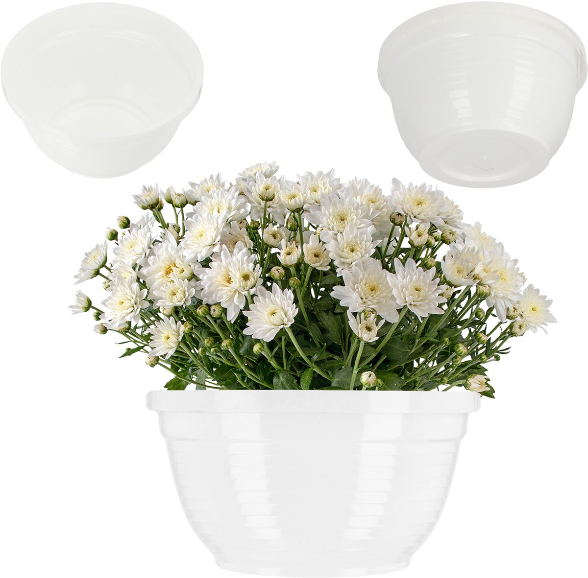 KADAX Schaal van kunststof, ronde bloemenschaal, weerbestendige plantenbak voor buiten, grafschaal, lichte kogelschaal voor bloemen, plantenbak (diameter 18 cm, wit)