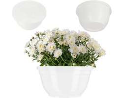 KADAX Schaal van kunststof, ronde bloemenschaal, weerbestendige plantenbak voor buiten, grafschaal, lichte kogelschaal voor bloemen, plantenbak (diameter 18 cm, wit)