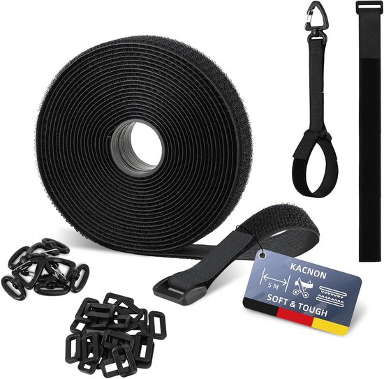 Ruhhy Zelfklevend Klittenband 5m x 2,5cm - Zwart Haak & Lus Tape
