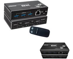 DrPhone 2-in-5 USB 3.0 KVM Switch – HDMI 2.0+ / RJ45 / 3x USB 3.0 – 8K@ 30Hz- 4K@120Hz – Eén-knops omschakeling – Plug & Play – Voor 2 Computers