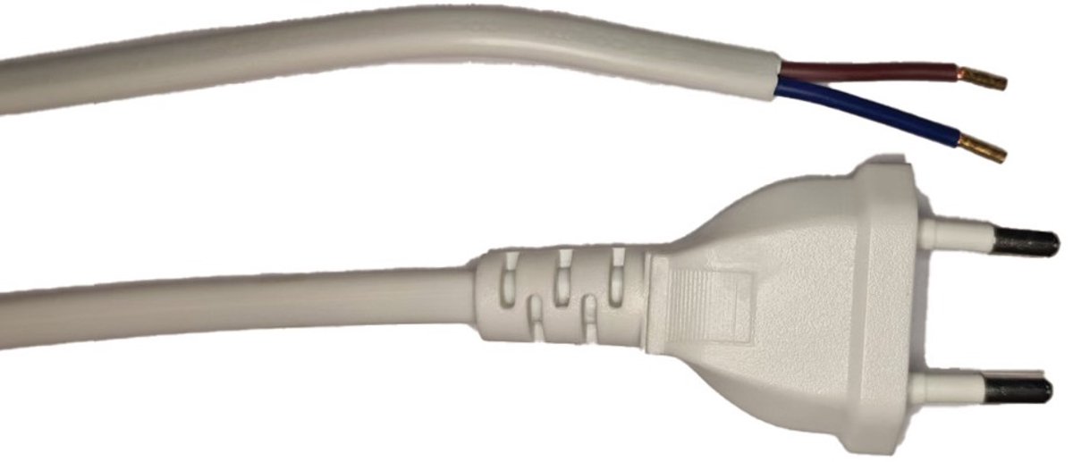 Noxion Euro Voedingskabel - C7 Europlug + Open uiteinden - Wit 2m - 2 pole 0,75mm2.
