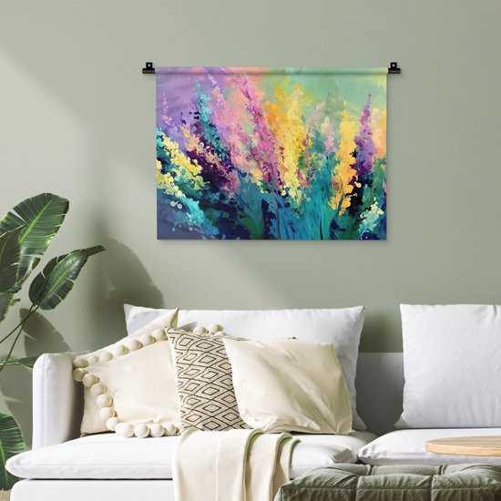 Wandkleed 60x45 cm - Wanddoek Dromerige - Langgerekte bloemen - Wandtapijt - Wandkleden