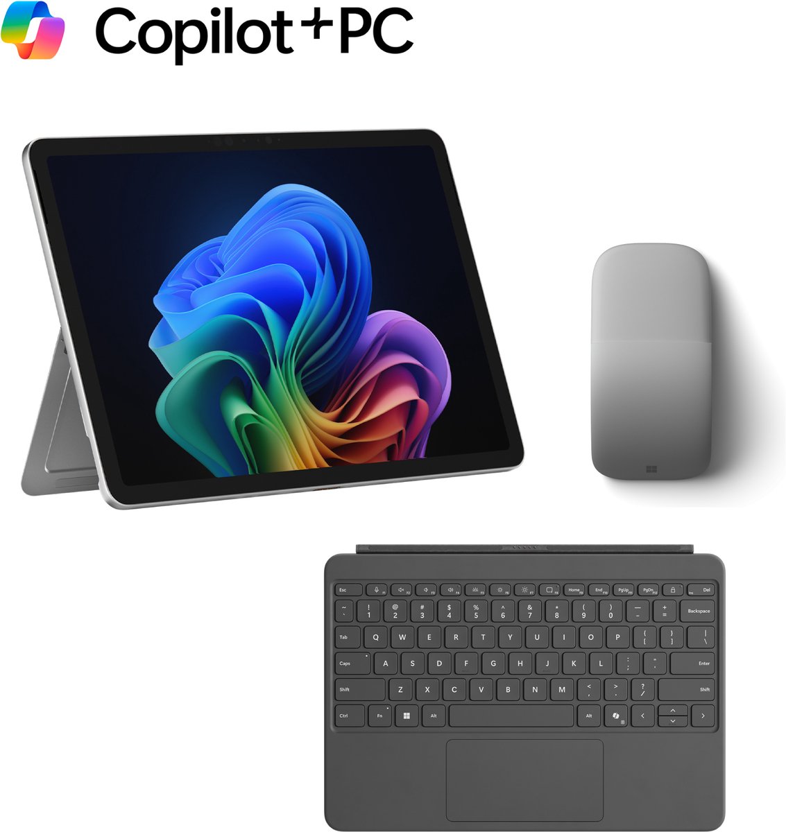 Microsoft Surface Pro - Copilot + Laptop + Pro Keyboard & Arc Muis - 12 inch Touchscreen - 16GB RAM/ 256GB SSD - Platinum