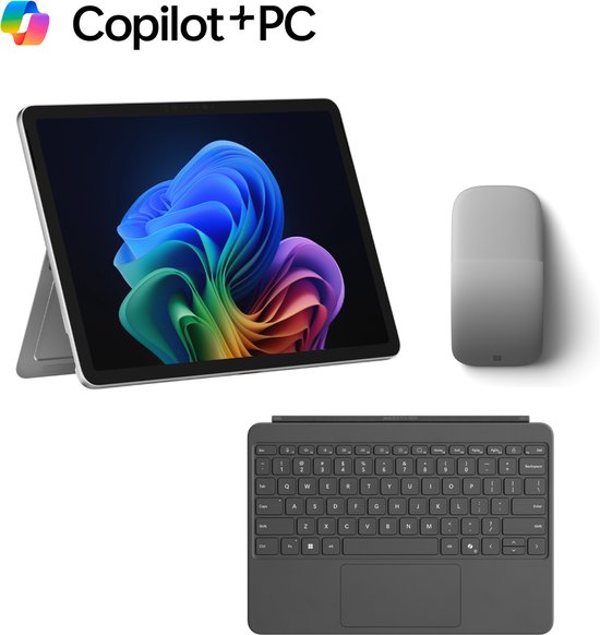 Microsoft Surface Pro - Copilot + Laptop + Pro Keyboard & Arc Muis - 12 inch Touchscreen - 16GB RAM/ 256GB SSD - Platinum - Microsoft - Hoofdafbeelding