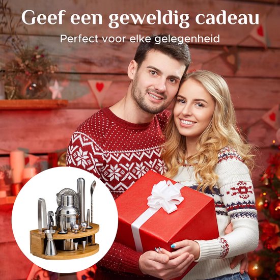 Recalma Cocktailshaker set met standaard, cocktailshakerset roestvrij staal, 12-delig barkeeper kit met receptenboek, cocktailgeschenkset, barcocktail accessoires, stijlvol bargereedschap voor thuis