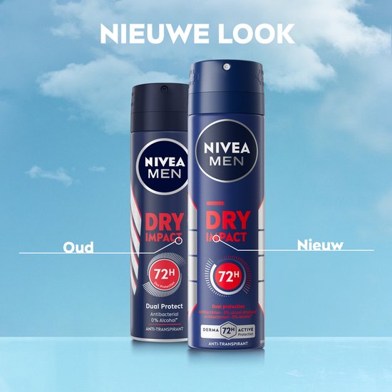 NIVEA MEN Dry Impact Anti-Transpirant Spray - 72 uur bescherming - Met mineralen en DryPlus - Alcoholvrij en antibacterieel - 6 x 150 ml - Voordeelverpakking
