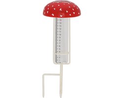 World of Weather Regenmeter - vliegenzwam - rood - glas - met grondpin - 134 cm