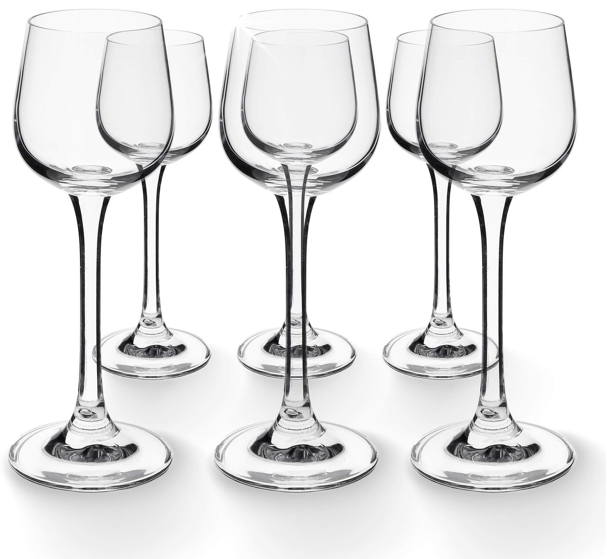 KADAX Wodkaglazen met voet, 60 ml, 6 stuks, voor likeuren, tequila en kleurrijke alcoholische dranken