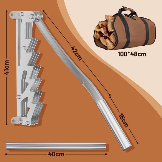 Houtklover, Houtsplijter, Houtkliever, Houtklover Wandmodel, Houtklover Muur, Kloofwig, Splijtwig, Houtklover voor aanmaakhout Zilver met verlengde handgreep — afbeelding 4