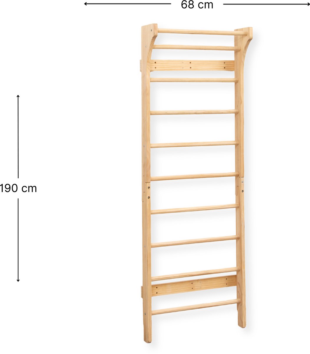Buxibo Klimwand van Hout – Wandklimrek voor Binnen – Gym Speeltoestel voor Kinderen – 190x68x8 cm – Naturel — afbeelding 5