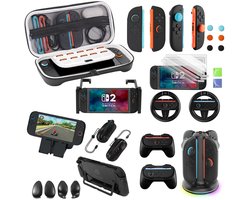 PlayCool 23-in-1 Accessoirebundel voor Nintendo Switch 2 – Beschermhoes, Screenprotectors, Thumb Grips, Joy-Con Siliconen Covers, Stuurset, Controller Grips, Oplaadstation, Playstand & Game Muisset