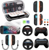 PlayCool 18-in-1 Bescherm & Race Kit – Accessoirebundel voor Nintendo Switch 2 – Beschermhoes, Screenprotectors, Thumb Grips, Joy-Con Siliconen Covers, Stuurset, Controller Grip set & Straps