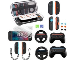 PlayCool 18-in-1 Bescherm & Race Kit – Accessoirebundel voor Nintendo Switch 2 – Beschermhoes, Screenprotectors, Thumb Grips, Joy-Con Siliconen Covers, Stuurset, Controller Grip set & Straps
