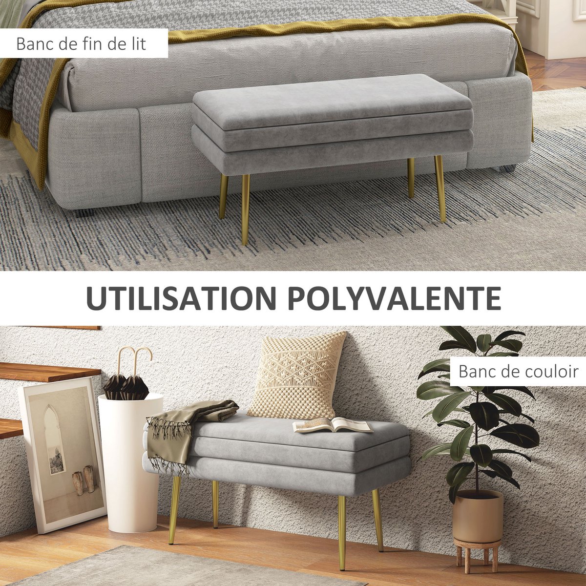 HOMCOM-Opbergpoef-79,5x37,5x43cm-Polyester-Grijs