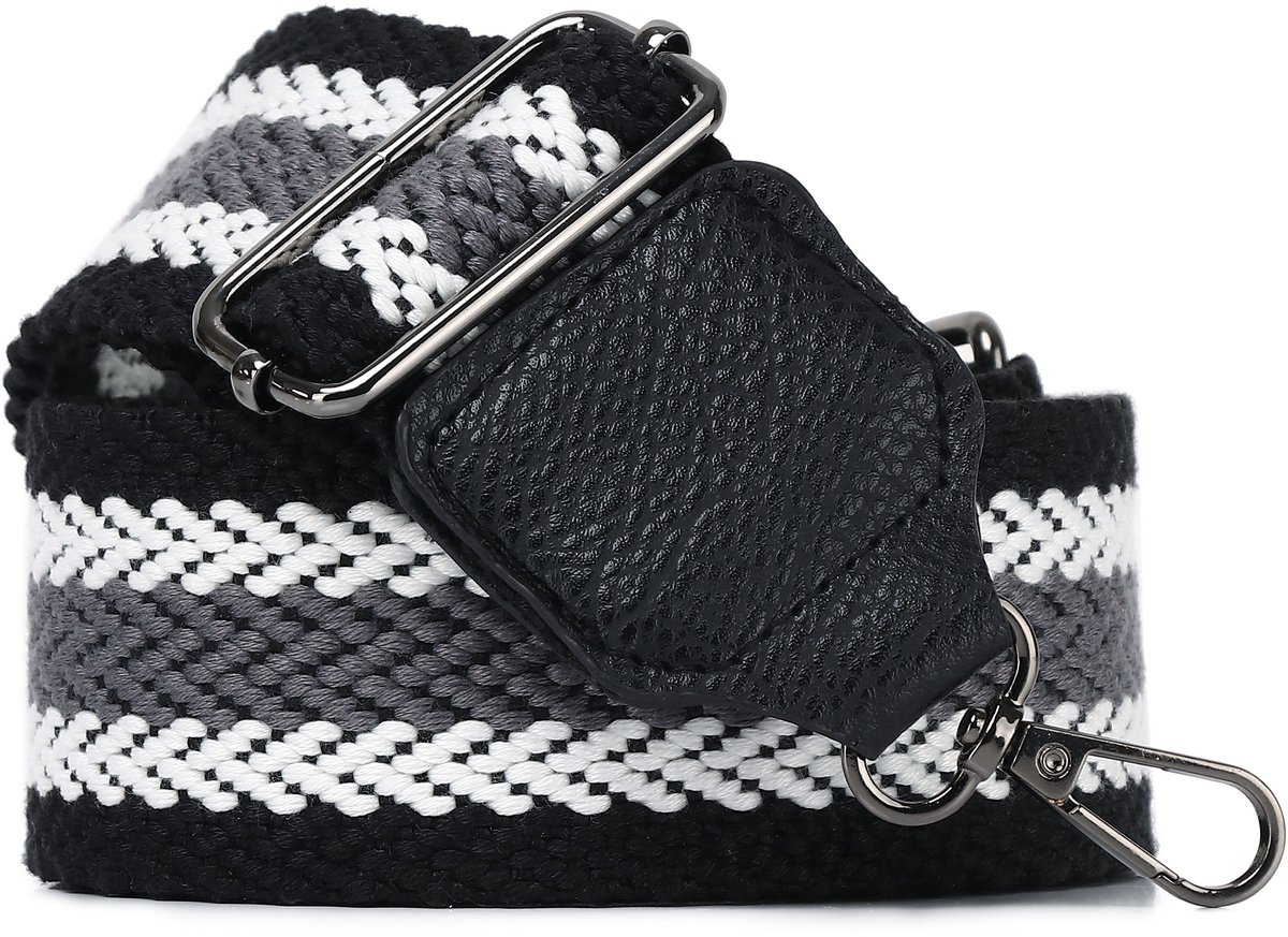 Eleganci® - Canvas Tassenriem - Universeel - Bag strap - Schouderband - Verstelbaar - Tassenhengsel - Tassenband - 140 cm lang - 5,5 cm breed - Roestvrijstaal - Zwart