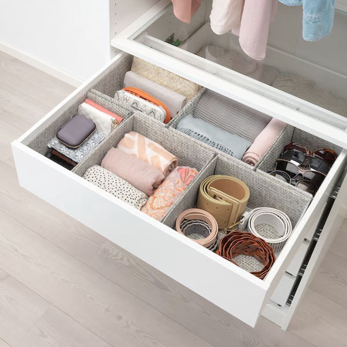 Kledingkast Organizer Set – 6-delig – Geschikt voor IKEA kasten (PAX 75, PLATSA, ELVARLI, BRIMNES, HEMNES) – Flexibel ladeverdeler & opbergsysteem voor kleding en accessoires (T-shirts, sokken, ondergoed, riemen) – 65×54×12 cm