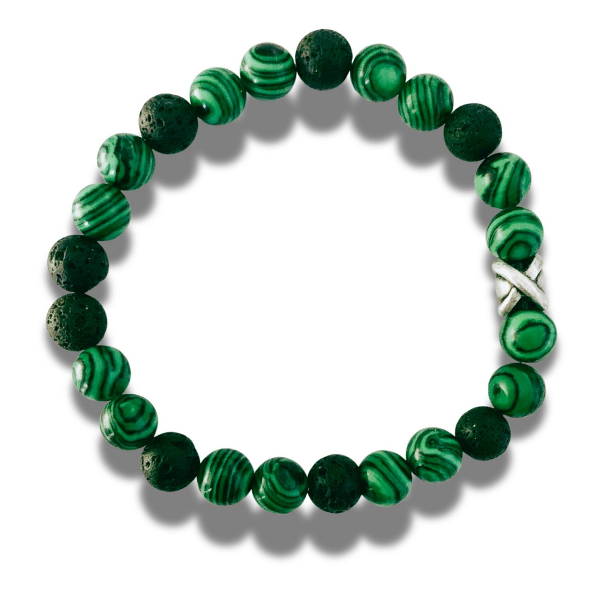 Armband - natuursteen - Malachiet - lava - 8 mm 21 cm