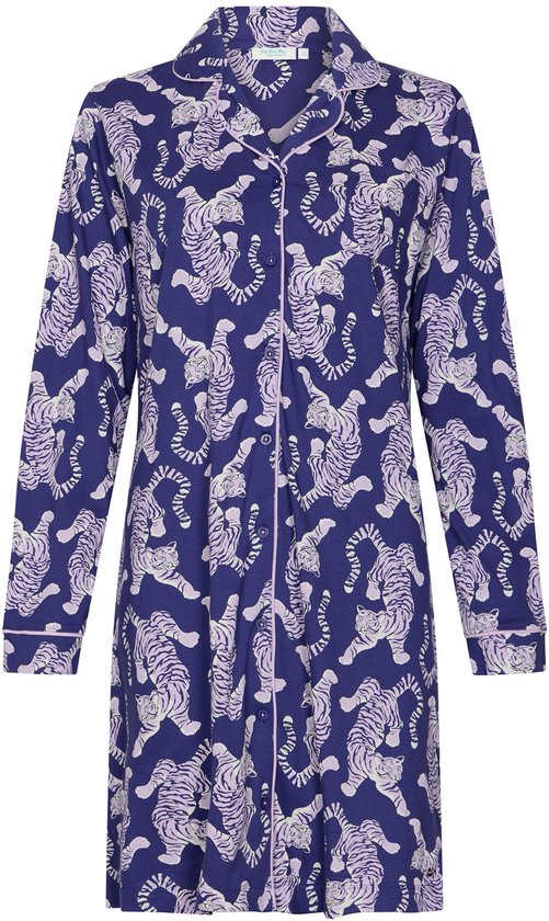 Rebelle - Nachthemd - Tigar Star - Bio Katoen - Doorknoop - Paars - Maat 40