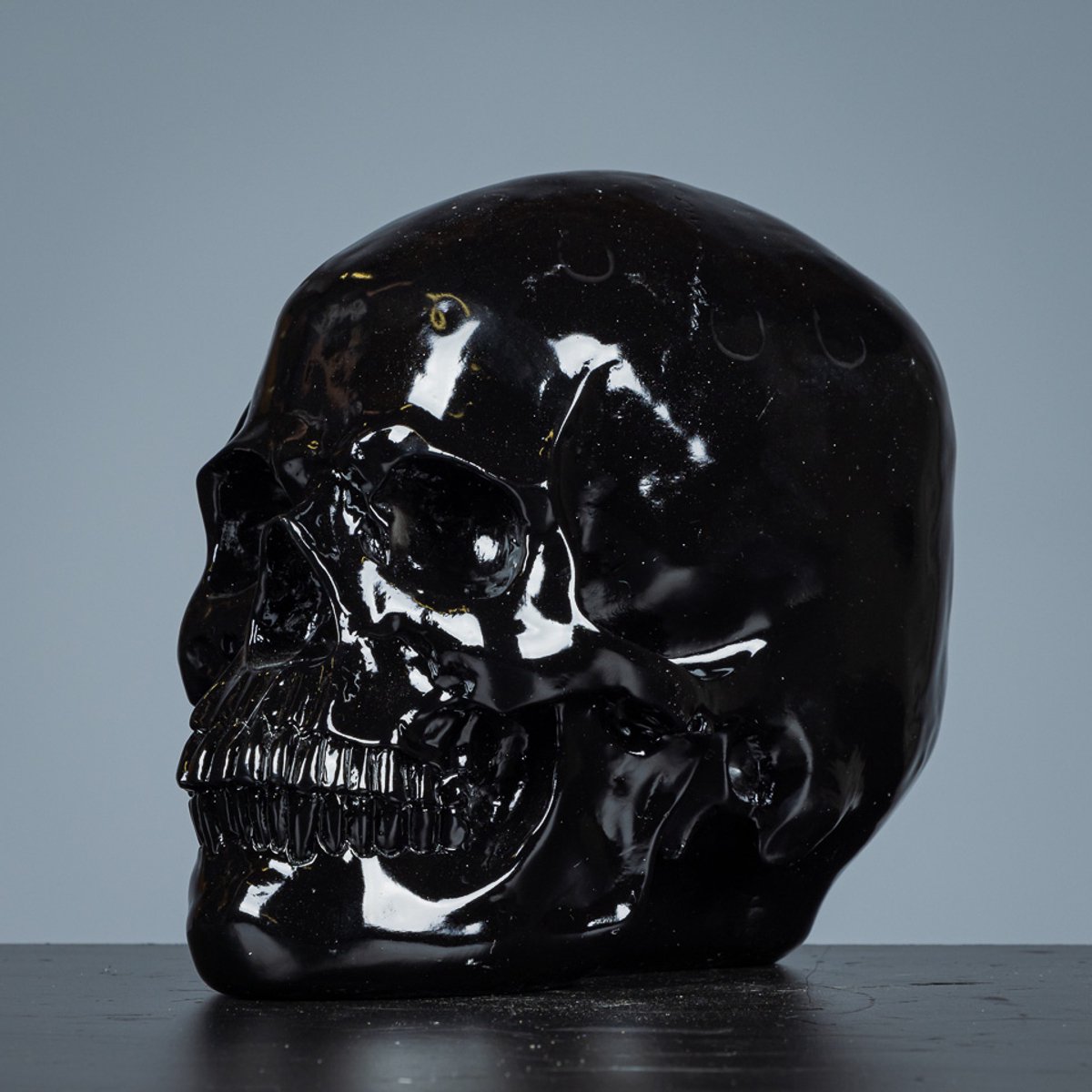 V-art - Zwart Schedel Beeld – Groot Decoratief Statement van Polyresin met Glanzende Afwerking