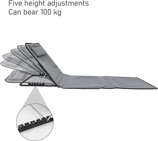 Strandmat met rugleuning - 2 Stuks - Strandstoel Opvouwbaar - Strandmat Opvouwbaar - Strandstoel Verstelbaar - Campingstoelen - Campingstoel - Vouwstoel - Vouwstoel - Opvouwbaar - Inklapbaar - Lichtgewicht - Grijs — afbeelding 4