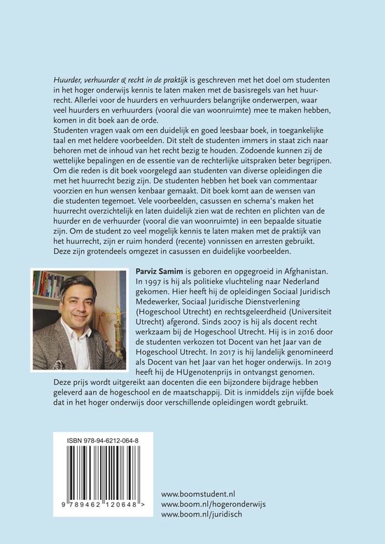 Achterkant van het boek. Een portretfoto van Parviz Samim. ISBN 978-94-6212-064-8.