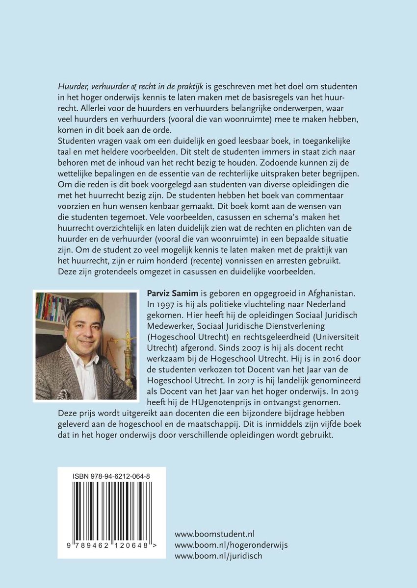 Achterkant van het boek. Een portretfoto van Parviz Samim. ISBN 978-94-6212-064-8.
