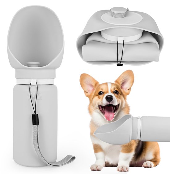 Opvouwbare waterfles voor honden - 550 ml Lekvrij en handsfree ontwerp, geschikt voor wandelen, hiken, kamperen en reizen | Met watercirculatie en spatbescherming
