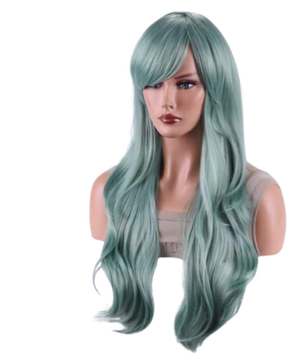 Groene pruik- green Wig- Carnaval- Long Wig- Lang Haar Pruik-