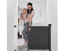 ZIZA Oprolbaar Traphekje - Kinderveiligheidshekje 75/140cm-Zwart-Drukbevestiging-Uitschuifbaar & Compact-Voor kinderen & huisdieren nu