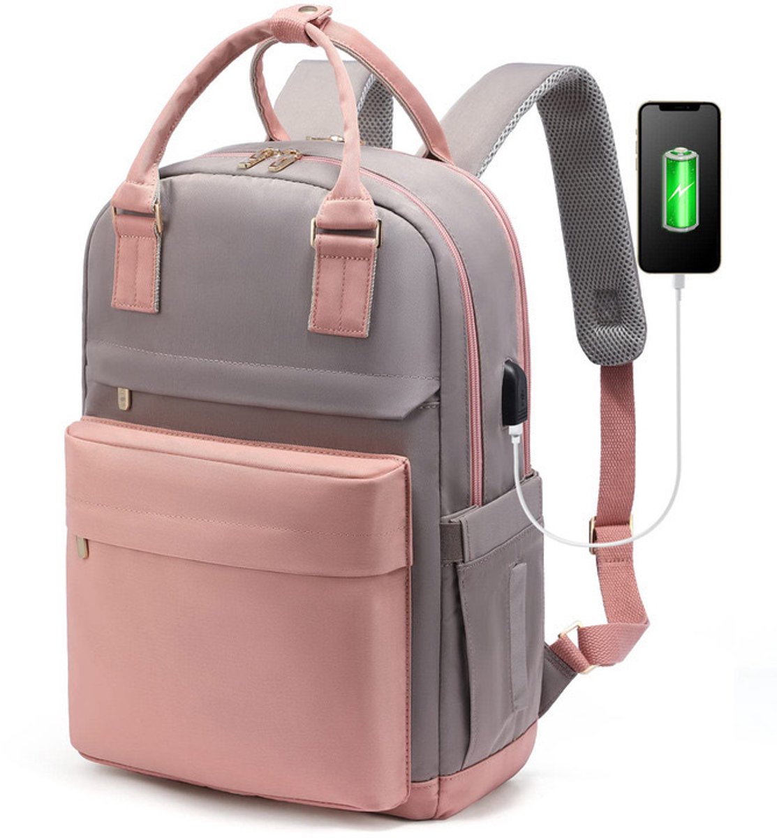 Image of 2025 Nieuwe Rugzak voor dames - Reistas 40L - Maximale Inhoud - laptoprugzak - schoolrugzak - Voor school universiteit reizen - Roze/grijs