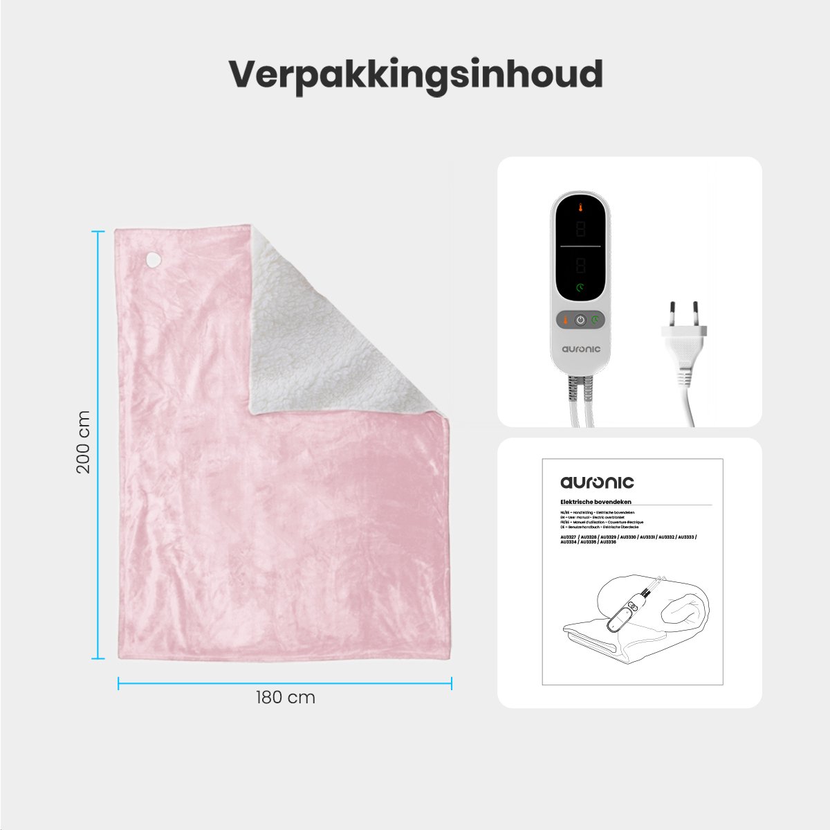 Auronic Elektrische Deken - 200 x 180 cm - 2 Persoons Warmtedeken - 9 Warmte en Timerstanden - Verwarmingsdeken - Sherpa Fleece - Roze – foto 7