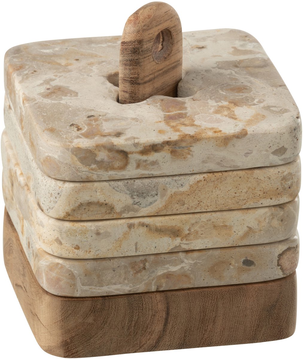 J-Line onderzetter - marmer/hout - beige - 4 stuks