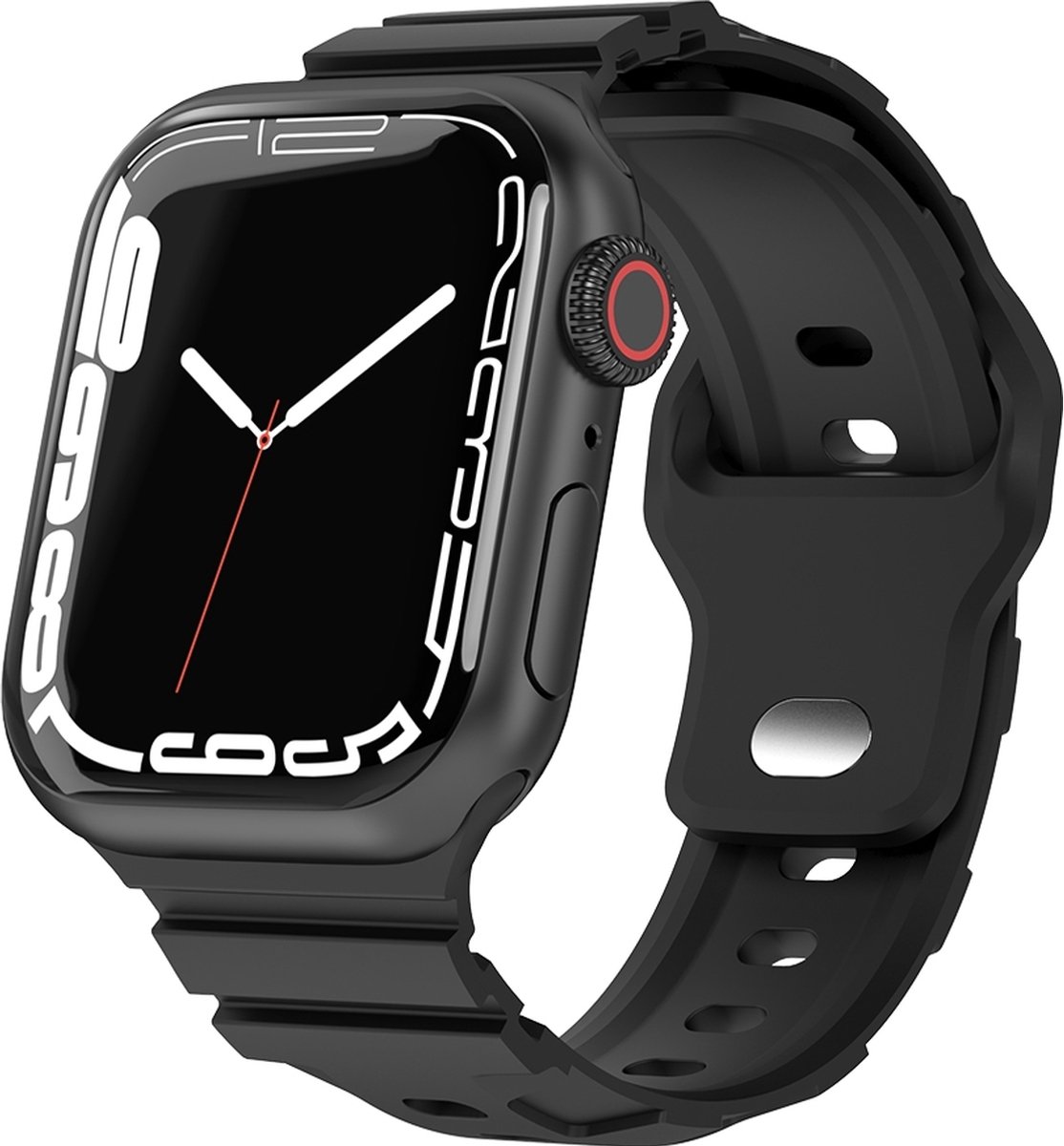 Mobigear Siliconen Watch bandje geschikt voor Apple Watch Bandje Druksluiting | Mobigear Sport Armor - 42/41/40/38 mm - Zwart