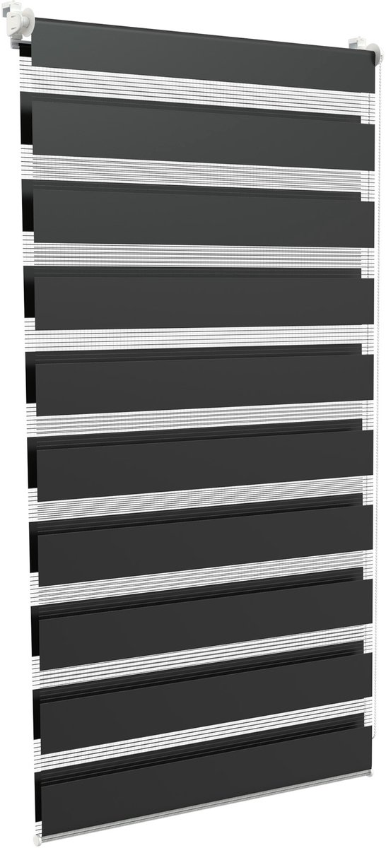 Aufun Zebragordijn - montage zonder boren - 70 x 120 cm (B x L) - klemrolgordijn - met kettinglift - voor deuren en ramen - zijtrekrolgordijn - zwart