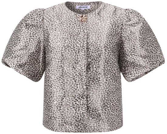 Haut tendance pour femme – Manches bouffantes – Imprimé léopard – Manches courtes – Taille L – Chemisier tendance kaki – Imprimé léopard