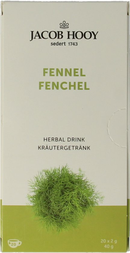 Verpakking Jacob Hooy met venkel, kruidendrank. Groene plantafbeelding onderaan.