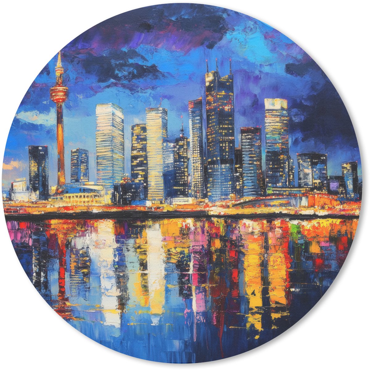 Muismat rond 20x20 cm - Mousepad Skyline Toronto - Modern - Stadslicht - Blauw - Ronde muismatten