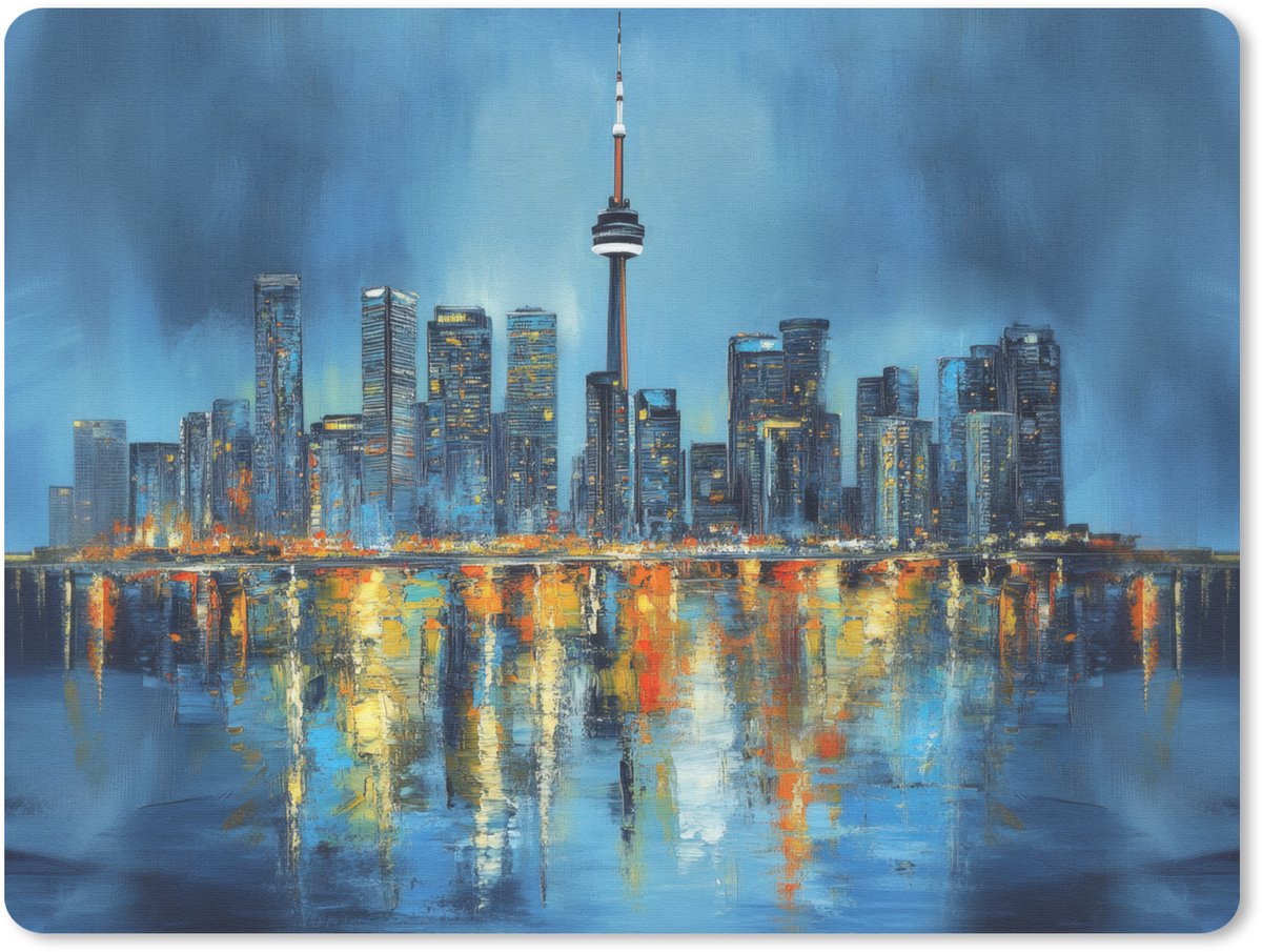 Muismat 23x19 cm - Mousepad Skyline Toronto - Water - Stadslichten - Toren - Muismatten