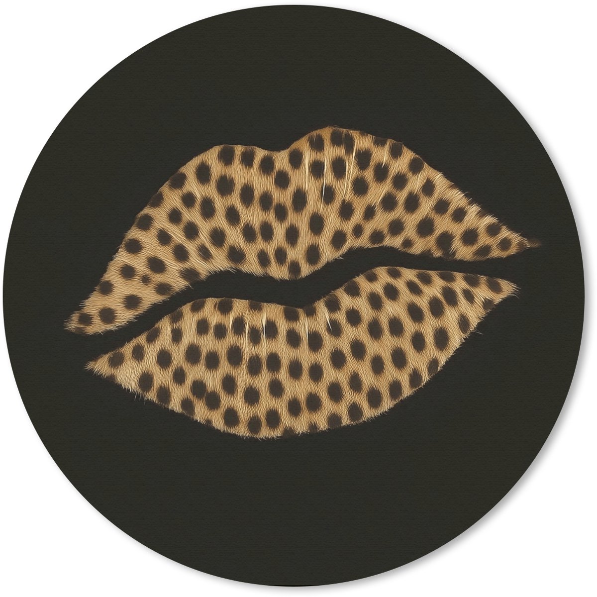 Muismat rond 40x40 cm - Mousepad lip - Zwart - Panterprint - Ronde muismatten